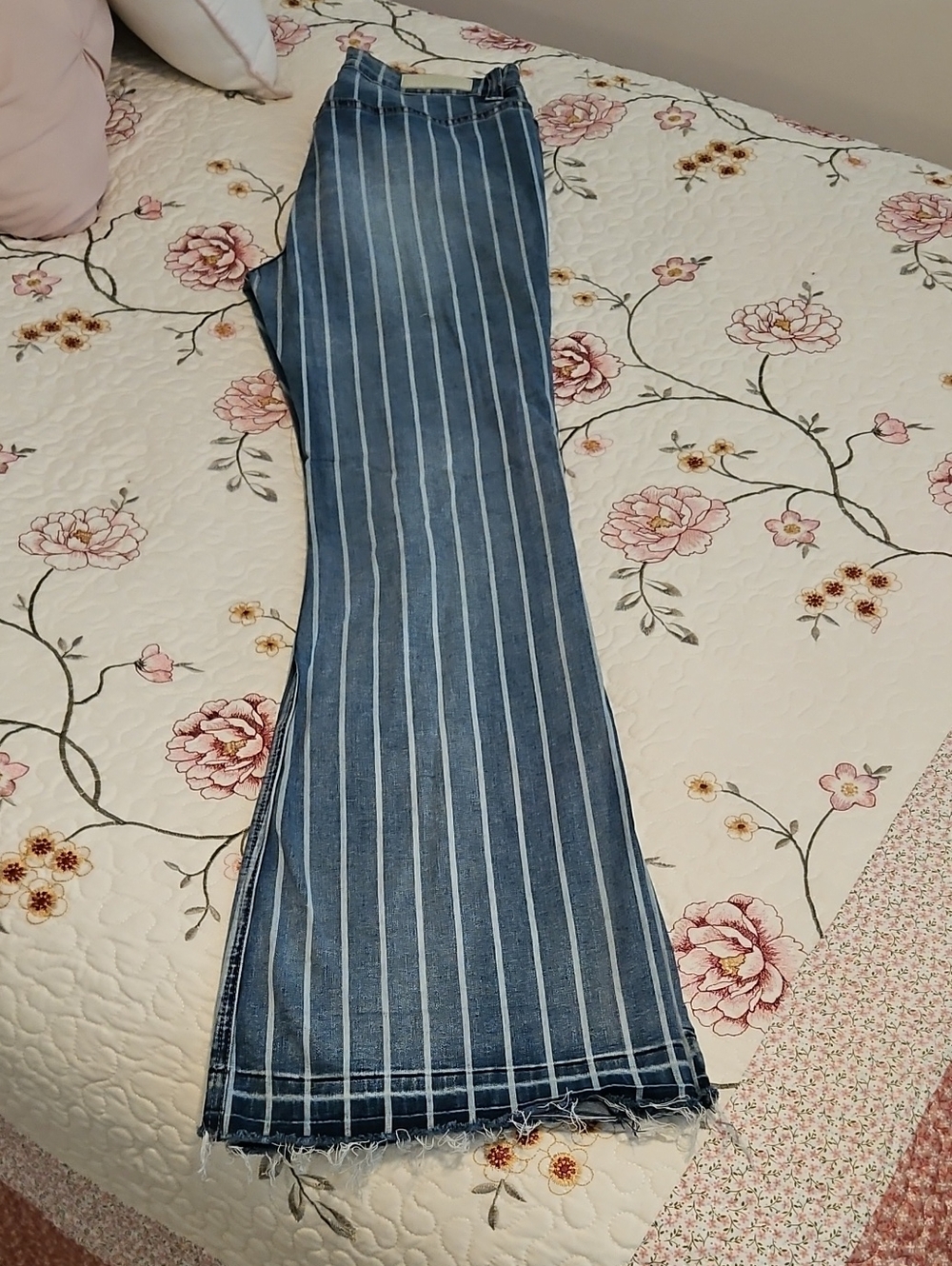 Women's Blue Pinstripe Wide-Leg Jeans